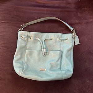 Coach "Avery" Drawstring Bag Pebbled Leather Teal